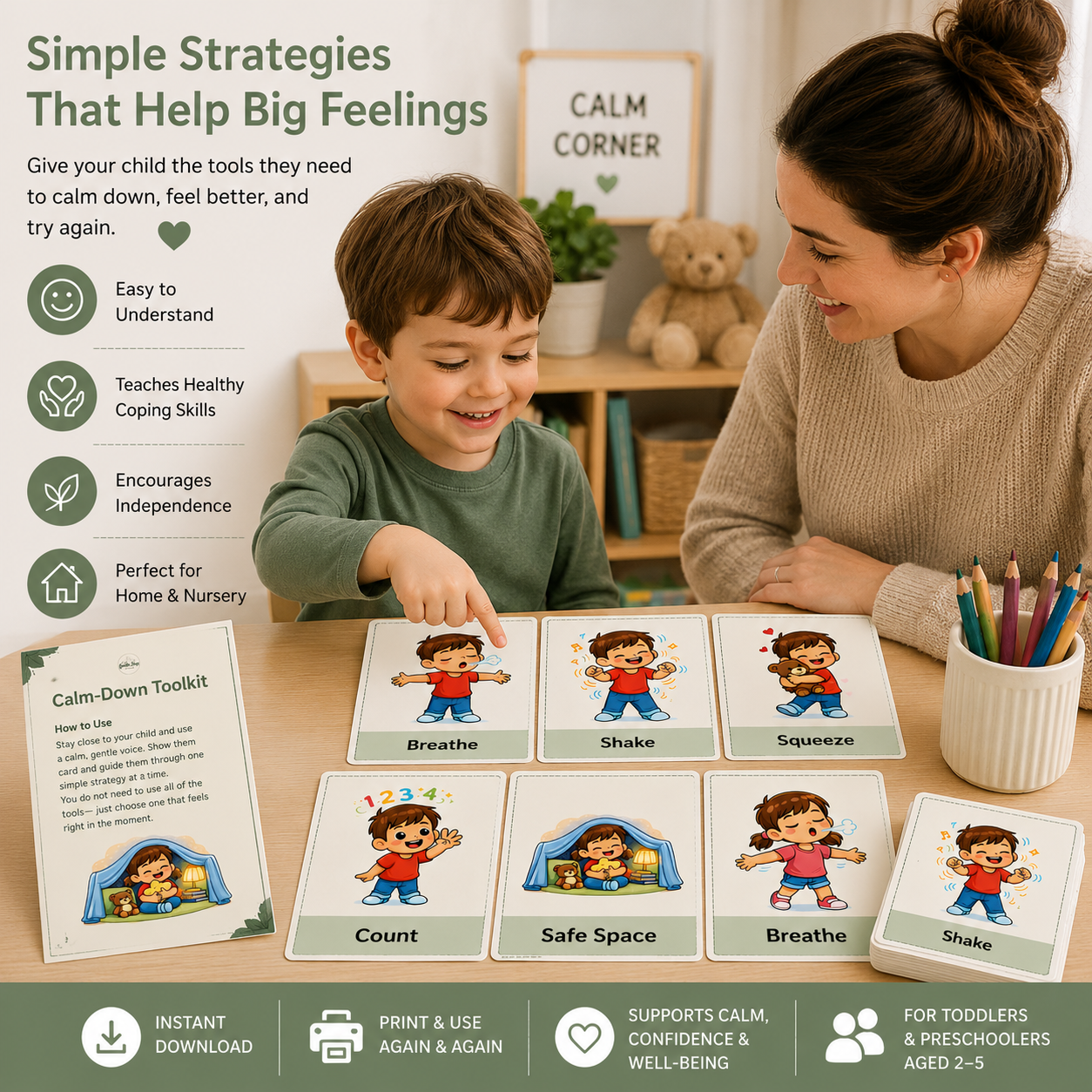 Calm Down Toolkit for Toddlers | Printable Calm Down Cards | Emotional Regulation Activities | Preschool & Nursery Printable