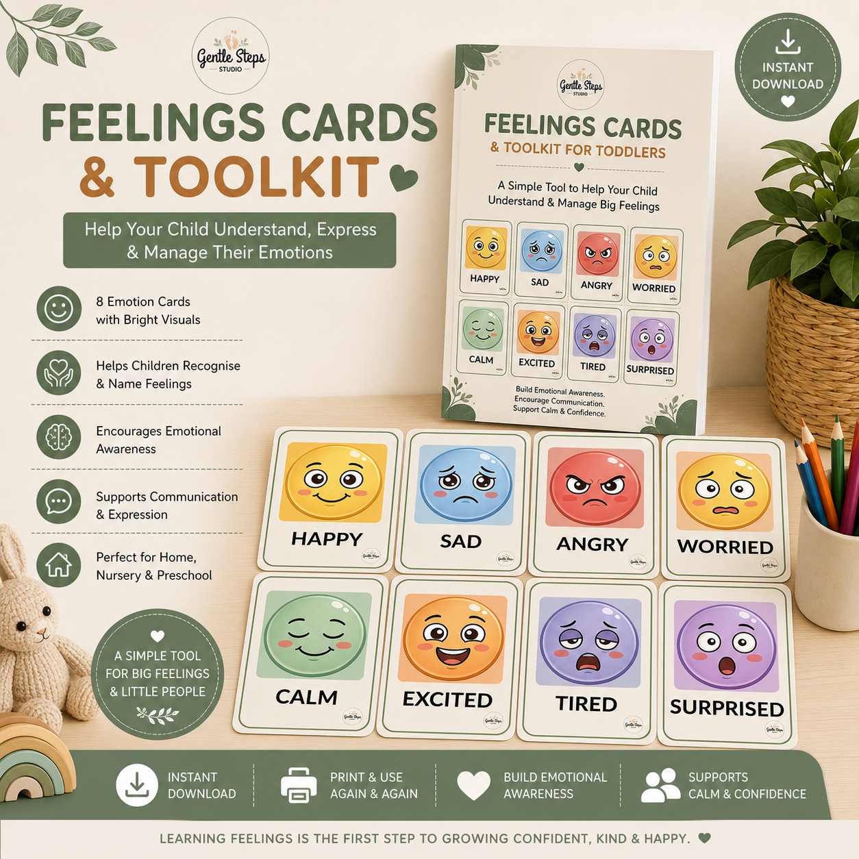Feelings Cards & Toolkit for Toddlers | Printable Emotion Flashcards | Emotional Regulation Activities | Preschool & Nursery Printable