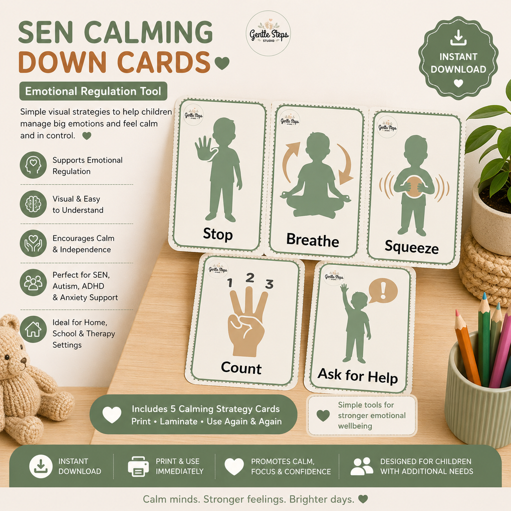 SEN Calming Down Cards | Printable Emotional Regulation Cards for Autism, ADHD & Anxiety | Visual Calm Strategy Cards PDF