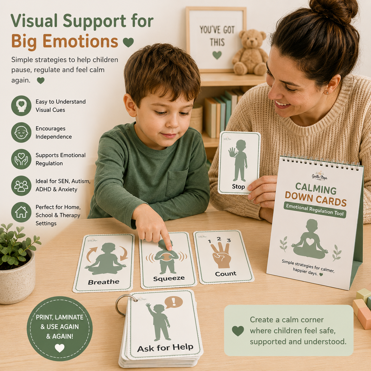 SEN Calming Down Cards | Printable Emotional Regulation Cards for Autism, ADHD & Anxiety | Visual Calm Strategy Cards PDF