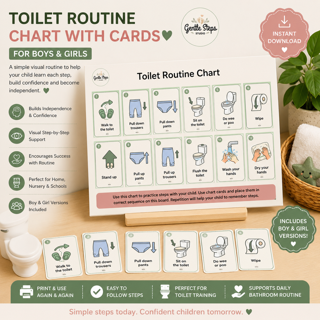 Toilet Routine Chart with Visual Cards | Printable Toilet Training Routine for Boys & Girls | Bathroom Routine Chart PDF