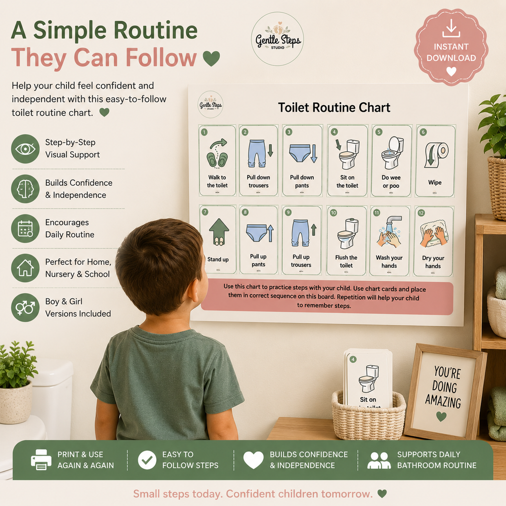 Toilet Routine Chart with Visual Cards | Printable Toilet Training Routine for Boys & Girls | Bathroom Routine Chart PDF