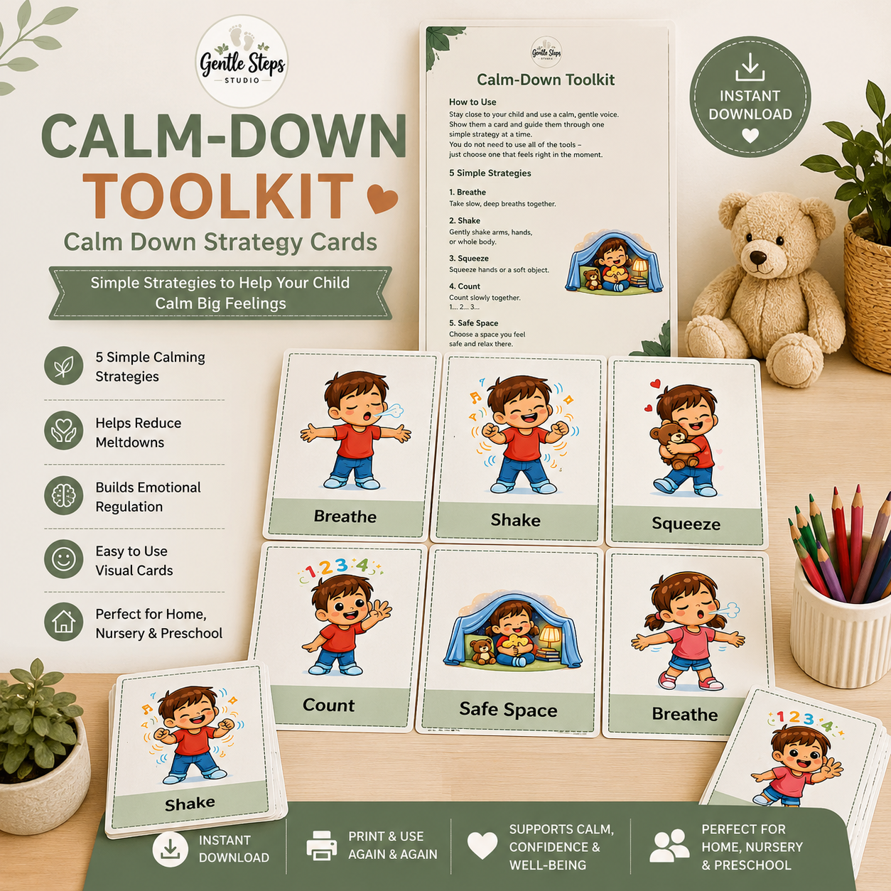 Calm Down Toolkit for Toddlers | Printable Calm Down Cards | Emotional Regulation Activities | Preschool & Nursery Printable