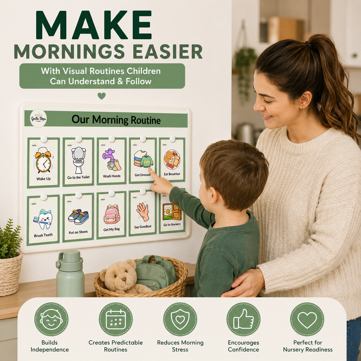 Morning Routine Cards for Toddlers | Nursery & Preschool Visual Schedule Printable