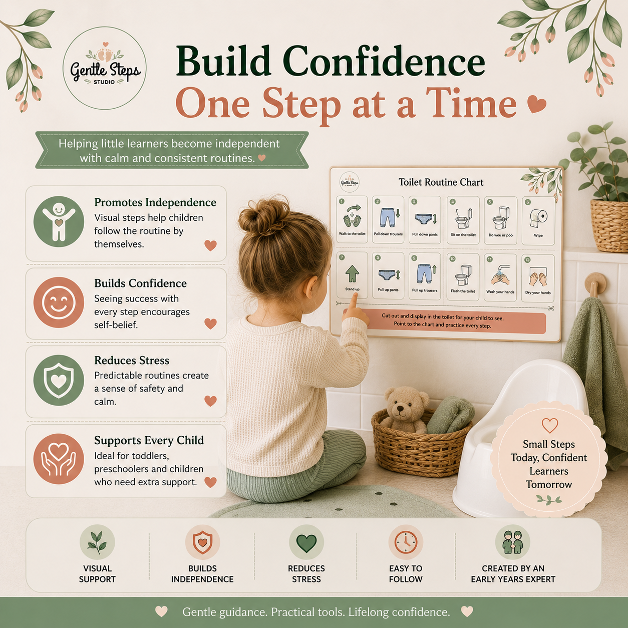 Toilet Routine System for Toddlers & Preschoolers | Visual Bathroom Routine Cards, Charts & Now Next Board