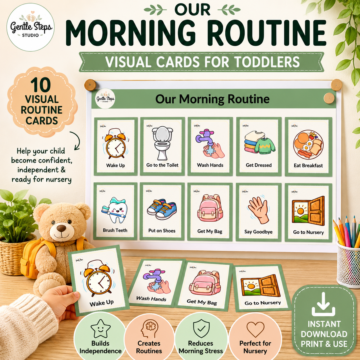 Morning Routine Cards for Toddlers | Nursery & Preschool Visual Schedule Printable
