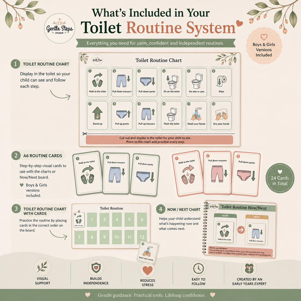 Toilet Routine System for Toddlers & Preschoolers | Visual Bathroom Routine Cards, Charts & Now Next Board