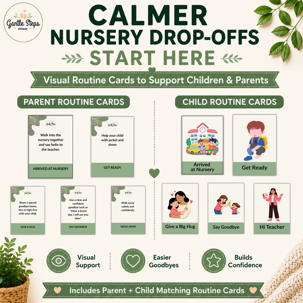 Nursery Goodbye Routine Cards for Parents and Children | Separation Anxiety Support for Toddlers & Preschoolers