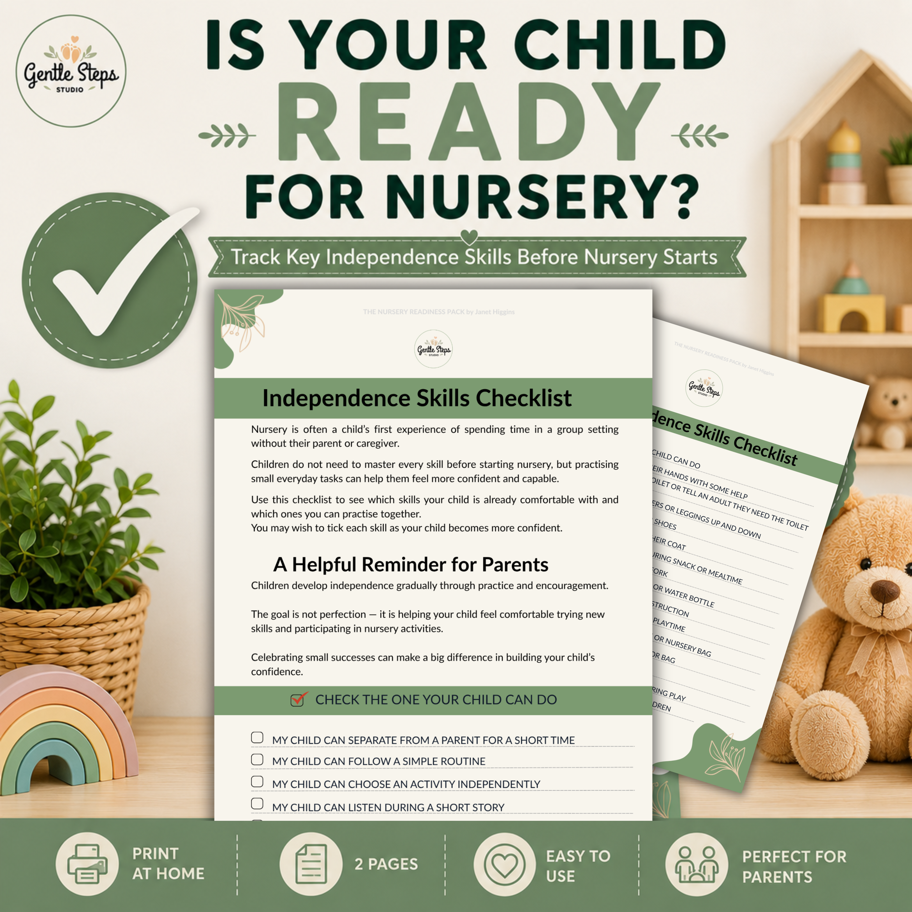 Nursery Readiness Checklist | Printable Independence Skills Tracker for Ages 2–5